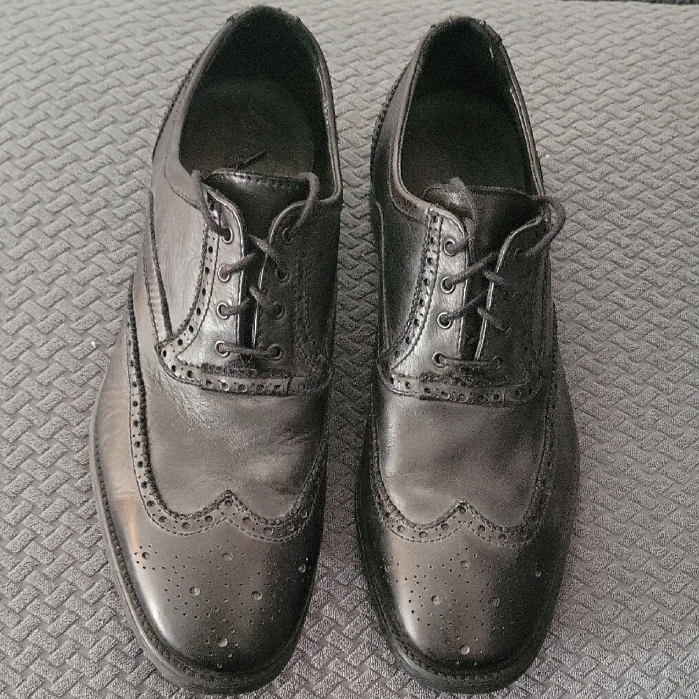 John Vavartos Black Leather Star Wingtip Oxford Men's Shoes Sz 9.5